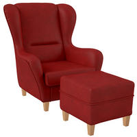 OHRENSESSEL Sofia Relaxsessel mit Hocker | Design Kunstleder Milano Rot - Kirschbaumfarben, Textil (92/68/95cm) - Supellex