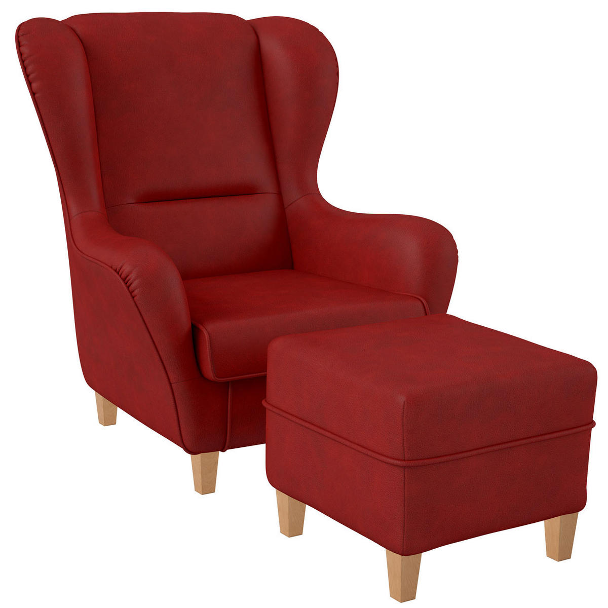 OHRENSESSEL Sofia Relaxsessel mit Hocker | Design Kunstleder Milano Rot - Kirschbaumfarben, Textil (92/68/95cm) - Supellex