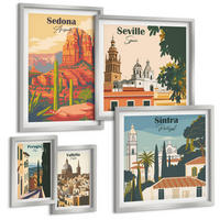 BILDER SET 5er Set - 50x50 cm & 20x30 cm & 40x60 cm Silberner Rahmen - Illustrationen von Küstenstädten - Silberfarben, Kunststoff (40/60cm) - TULUP