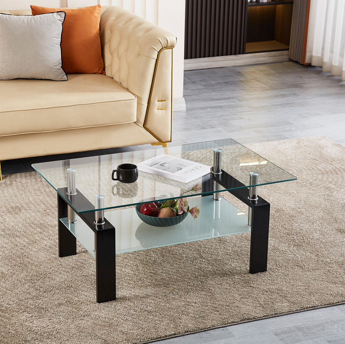 COUCHTISCH 2-stufig 100 x 60 x 44 cm Glas Metall Clear - Klar, Metall (100/60/44cm) - Meubliv