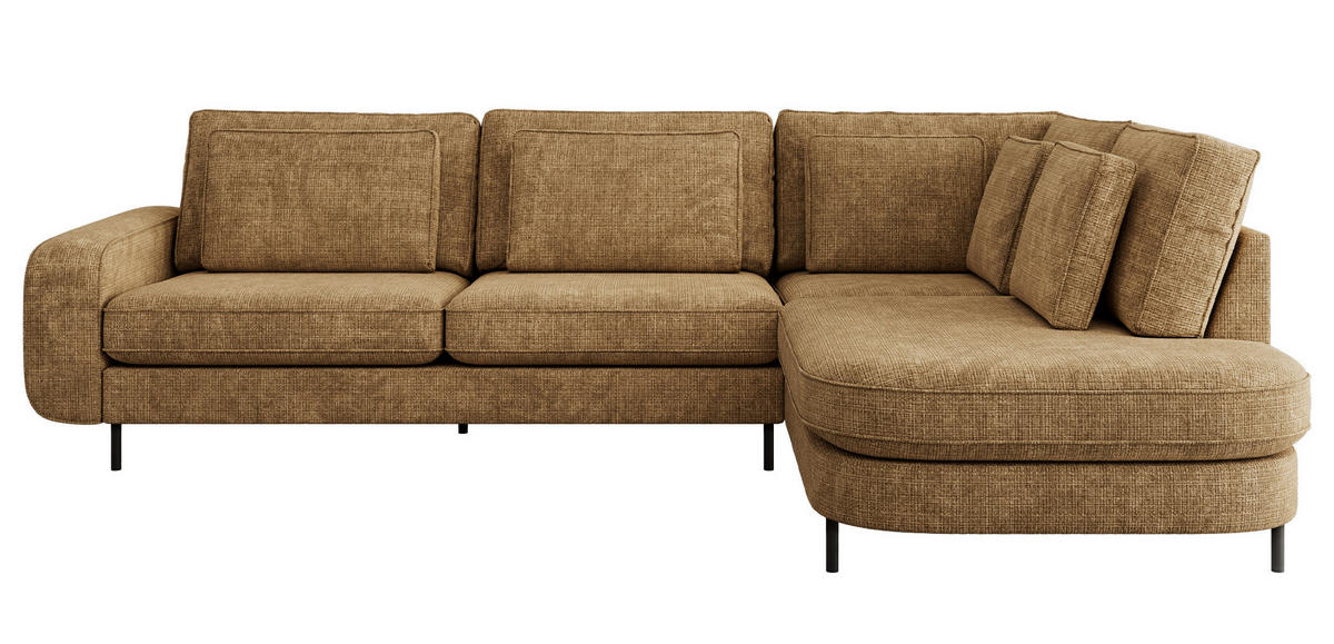 ROHOVÁ SEDAČKA CALENO L - Světle hnědá hladký senil - Levá Strana - černá/světle hnědá, kov/textil (317/225cm) - MKS