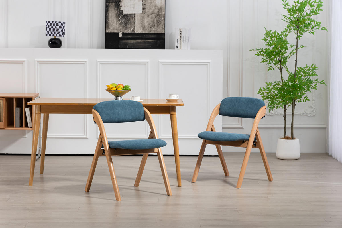 KLAPPSTUHL DE-36260 2er-Set mit gepolstertem Sitz Blau - Blau, Holz (54/60/79cm) - ComfortXL