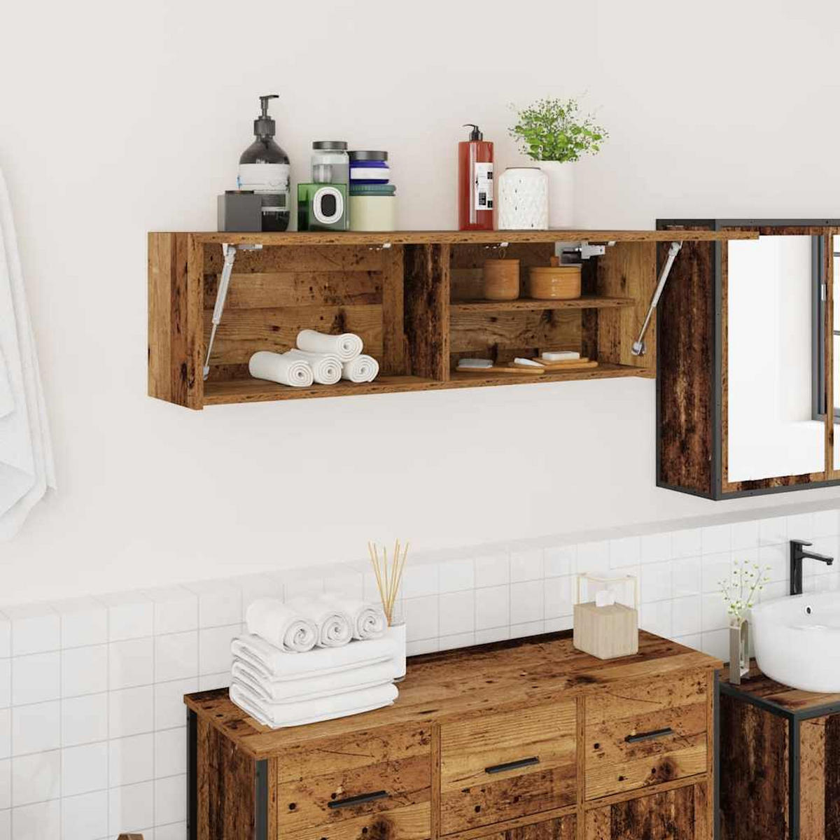 BAD-WANDSCHRANK Altholz-Optik 100/25/30 Cm Holzwerkstoff - Dunkelbraun, Holzwerkstoff (25/30/100cm) - vidaXL
