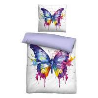 BETTWÄSCHE-GARNITUR Linon Schmetterling bunt, 155x220 cm + 80x80 cm - Multicolor, Textil (155/220cm) - biberna