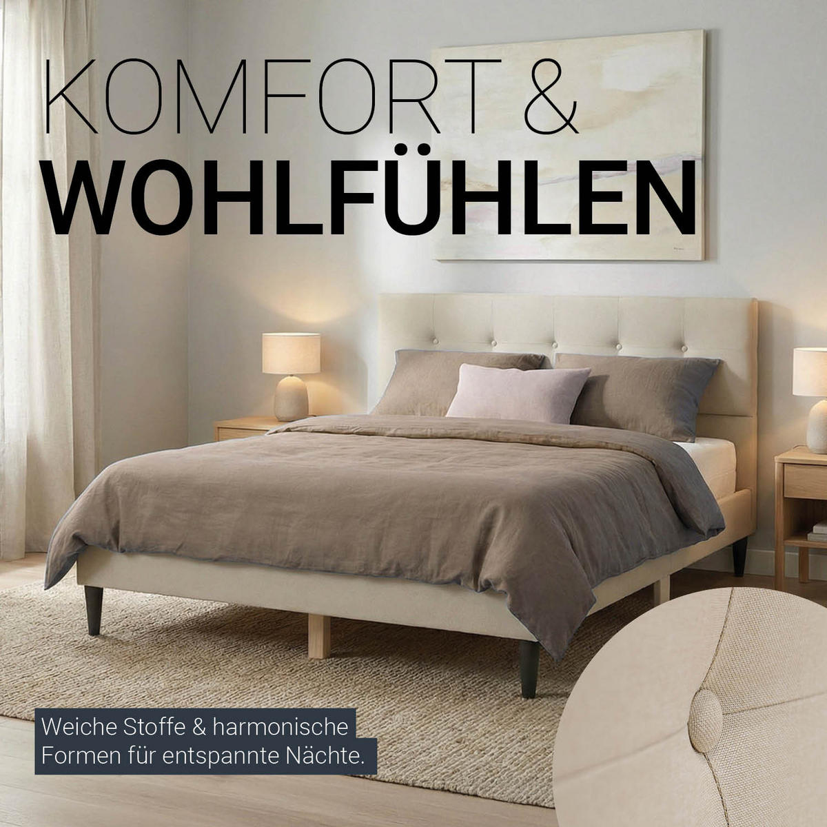 POLSTERBETT 140/200 cm in Beige + Lattenrost - Beige, Textil (140/200cm) - Homestyle4u
