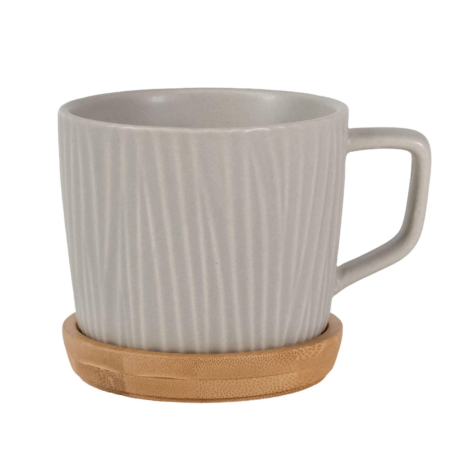 TEETASSE 230 ml mit Holz Untersetzer - Grau, Keramik (0.23L) - Intirilife