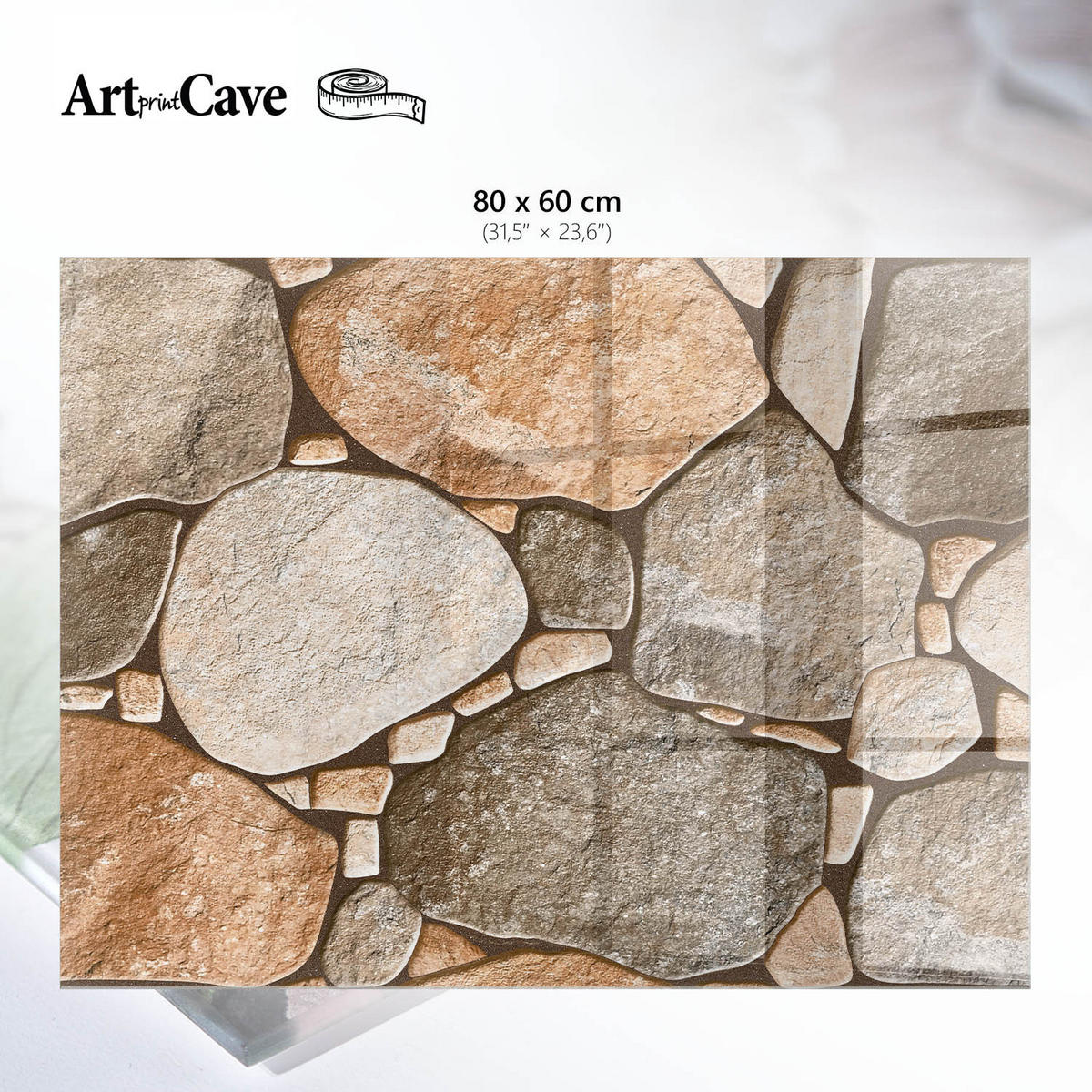 GLASPLATTE 80x60 cm – Steinmosaik - Grau, Glas (0.4/80/60cm) - ArtPrintCave