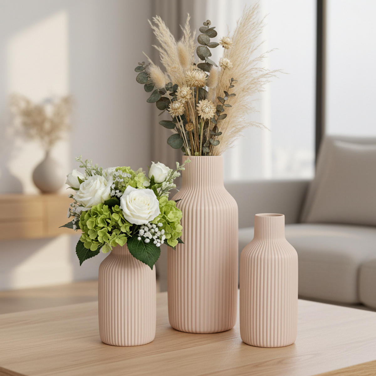VASER Beige 3-pack keramik - Beige, Keramik (20cm) - Relaxdays