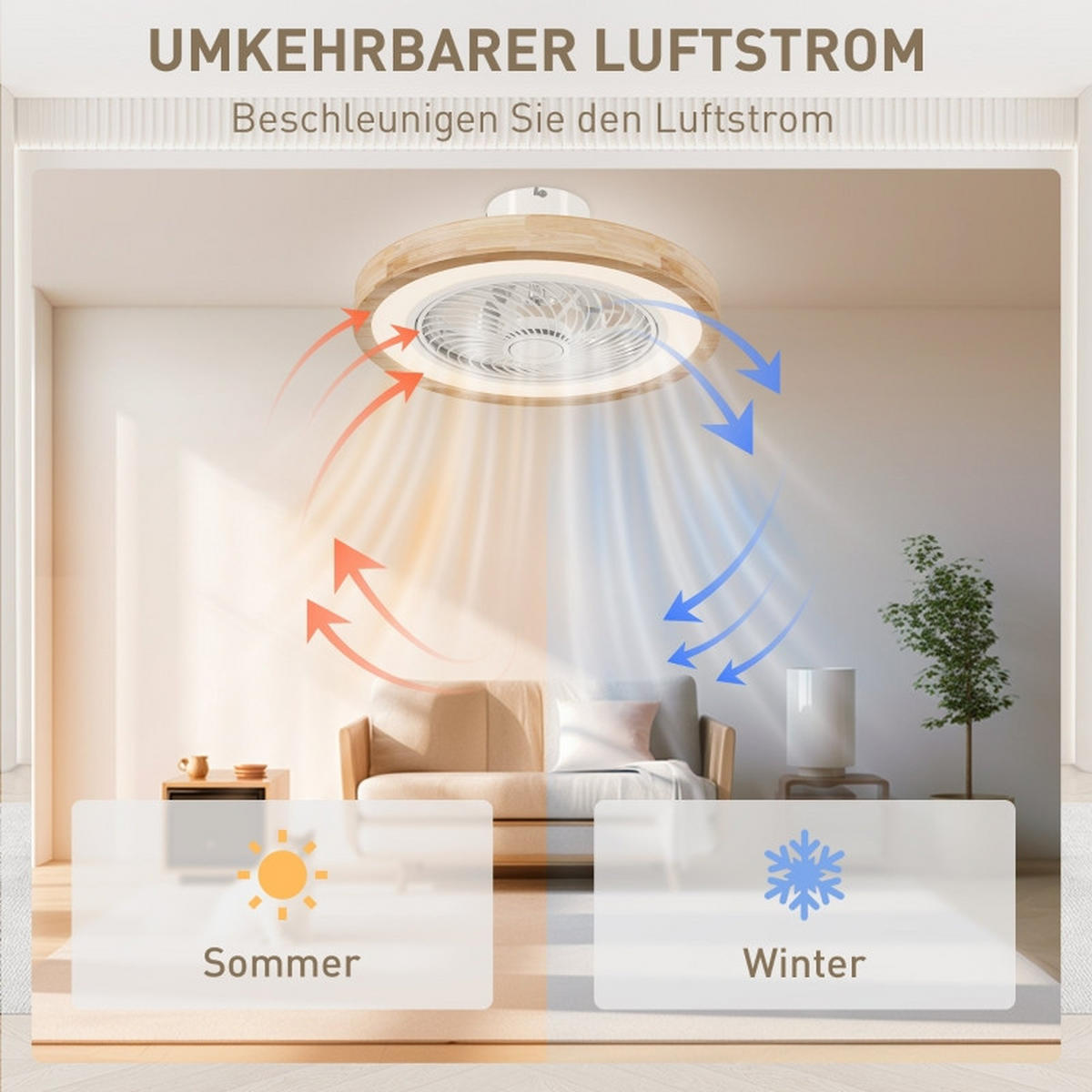 DECKENVENTILATOR LED Licht RGB 40W Fernbedienung Timer Natur - Braun, Kunststoff (50/50/22.5cm) - CASIVA
