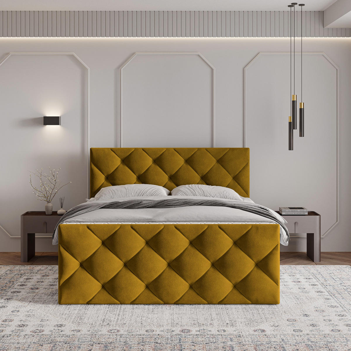 BOXBETT ROVARI 160x200 cm mit Matratze und Topper - Gelb - Gelb, Holz (160/200cm) - MASSENO