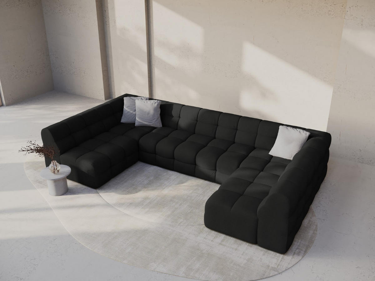PANORAMASOFA Kendal aus strukturiertem Stoff schwarz 7 Sitzplätze - Schwarz, Textil (203/79/372cm) - Micadoni