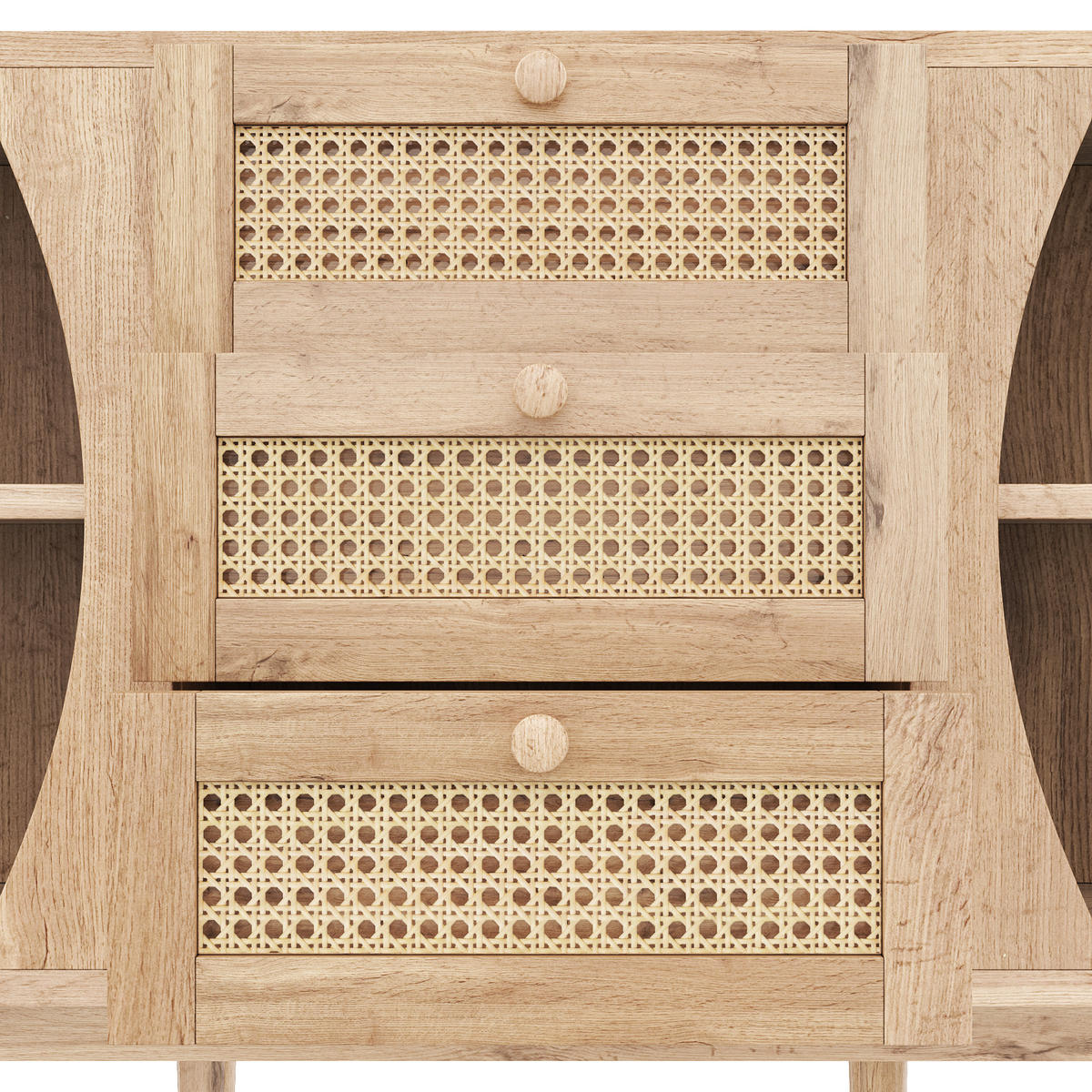 SIDEBOARD Rattan Kommode mit Schiebetüren, 140.5/40/76cm - Kirschbaumfarben, Holzwerkstoff (140.5/76/40cm) - Urban Meuble