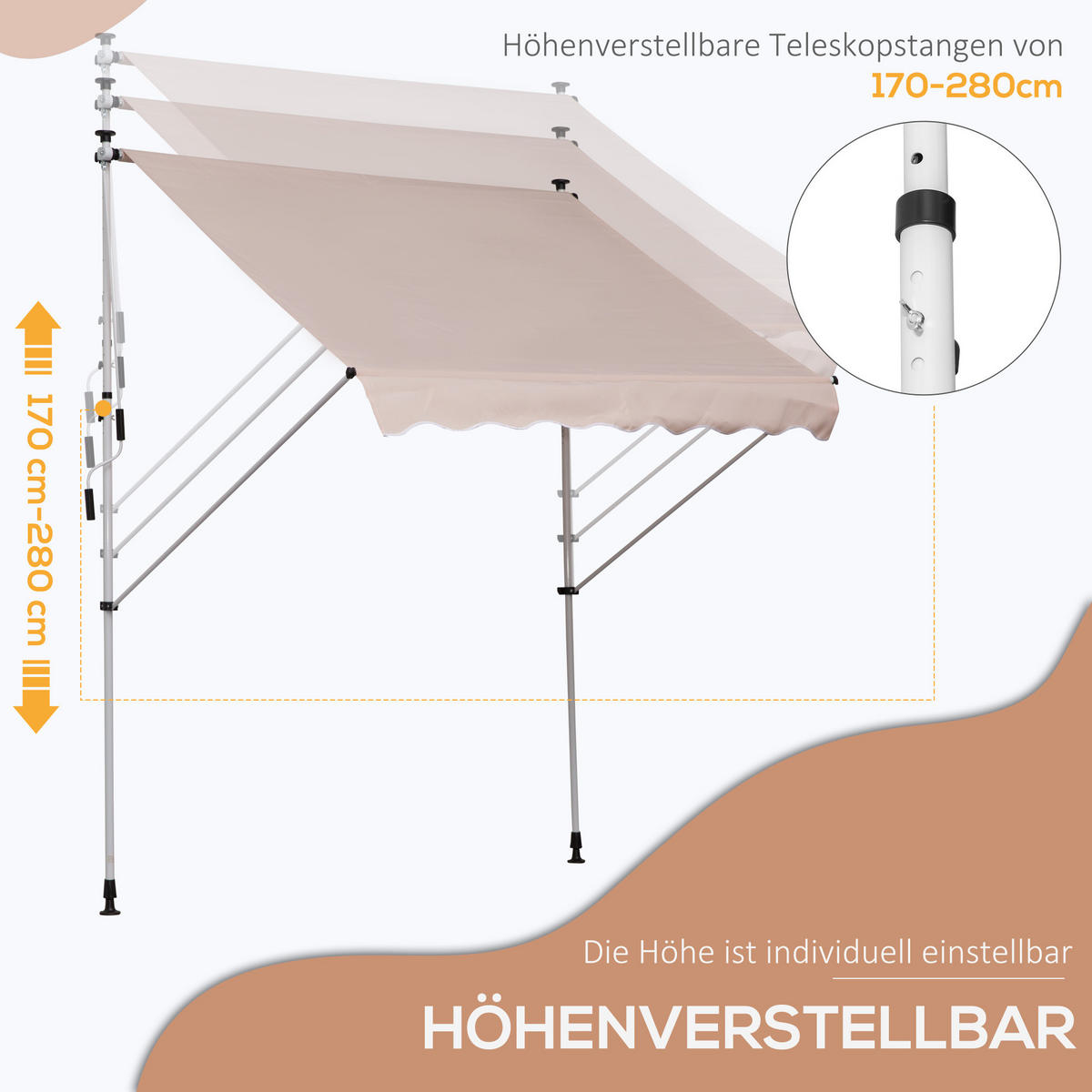 MARKISE, Blau+Weiß, Aluminium, Stahl, Polyester - Creme, Metall (150/280/200cm) - Outsunny