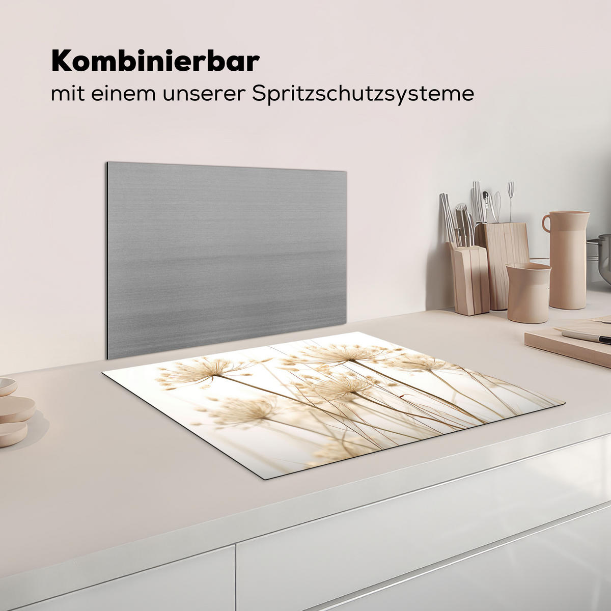 KRYT NA INDUKČNÍ DESKU Květiny - bílé - sluneční světlo 65x52 cm - ecru, plast (65/52/0.2cm) - MuchoWow