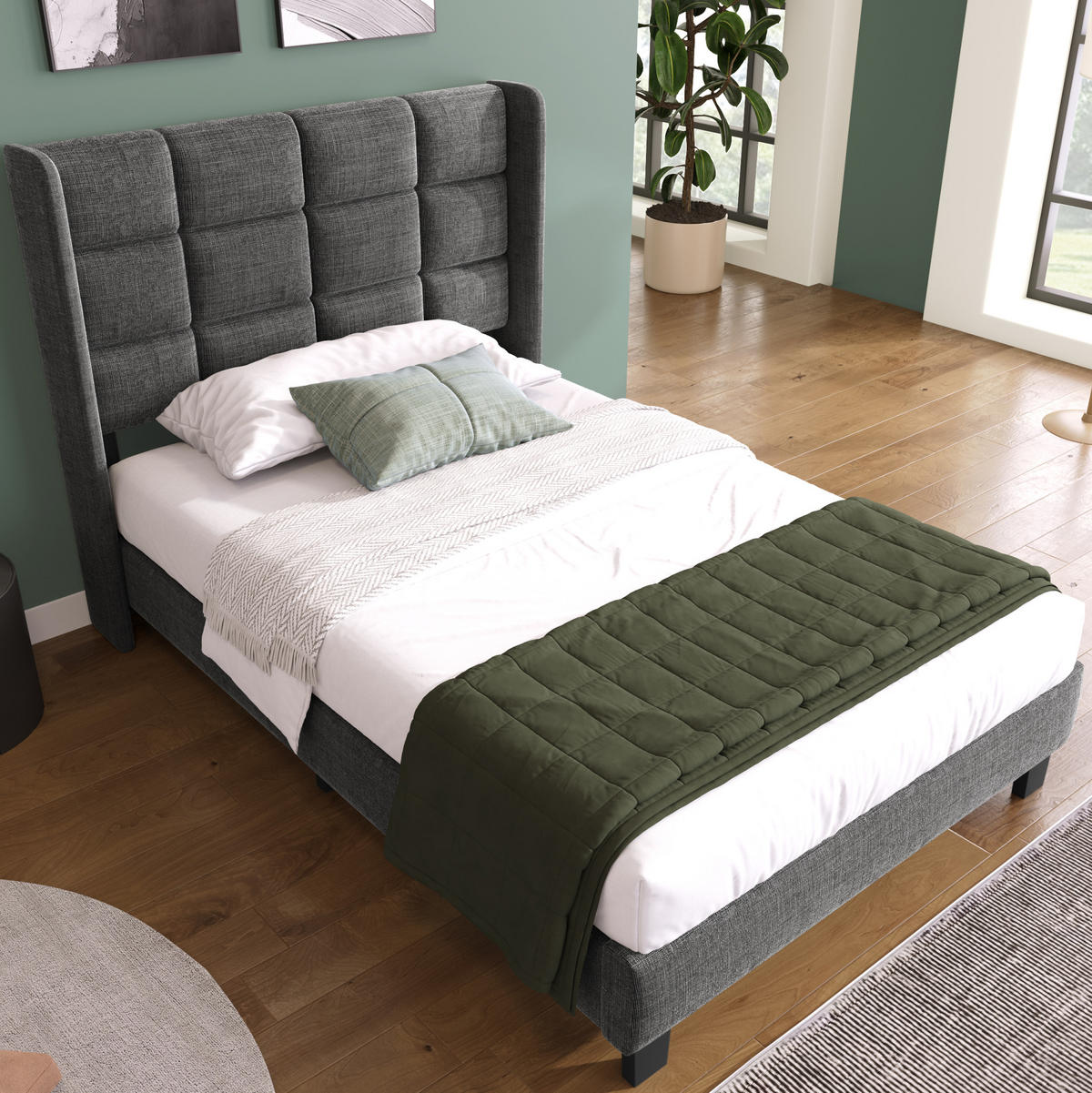 POLSTERBETT mit Lattenrost 90x200 cm Leinen Grau - Grau, Metall (90/200cm) - Beauniv