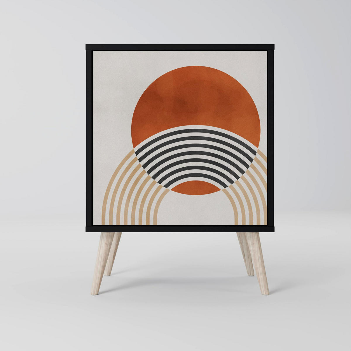 SIDEBOARD SPACE AROUND, Schwarz, 57,5x42x67,5 cm, Schwarze Metall-Rahmenfüße - Multicolor/Schwarz, Holzwerkstoff/Metall (57.5/67.5/42cm) - SpaceRebels