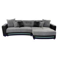 MULTIMEDIA-ECKSOFA Soundsystem RGB-LED Beleuchtung Bluetooth USB AUX-in,seitenverkehrt montierbar B322/T190/H88cm,Kunstleder Schwarz-Mikrof.Grau/15411 - Chromfarben/Schwarz, Textil/Metall (322/88/190cm) - luma-home