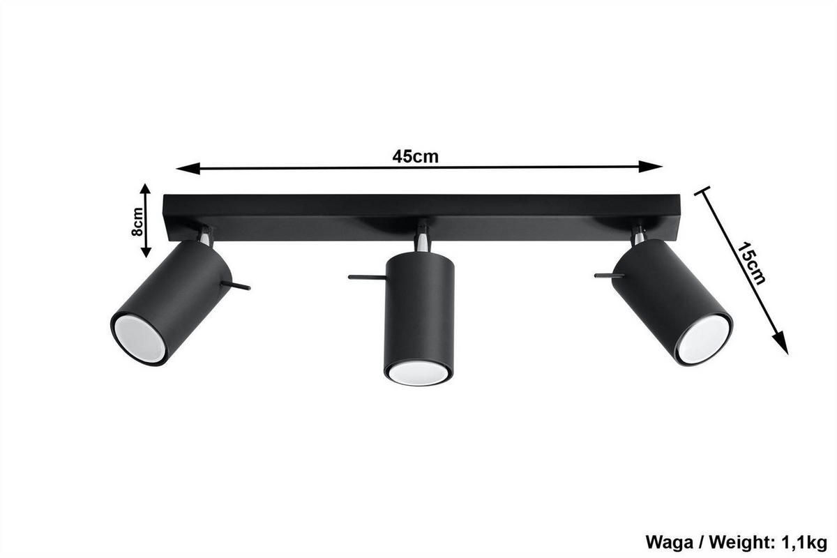 LED DECKENLEUCHTE Stahl Schwarz - Schwarz, Metall (45/8/15cm) - Sollux Lighting