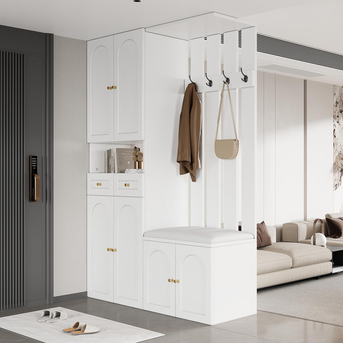 GARDEROBENSET Wand mit Schuhbank Weiß 110x37x180cm - Weiß, Holzwerkstoff (37/180/110cm) - FLIEKS