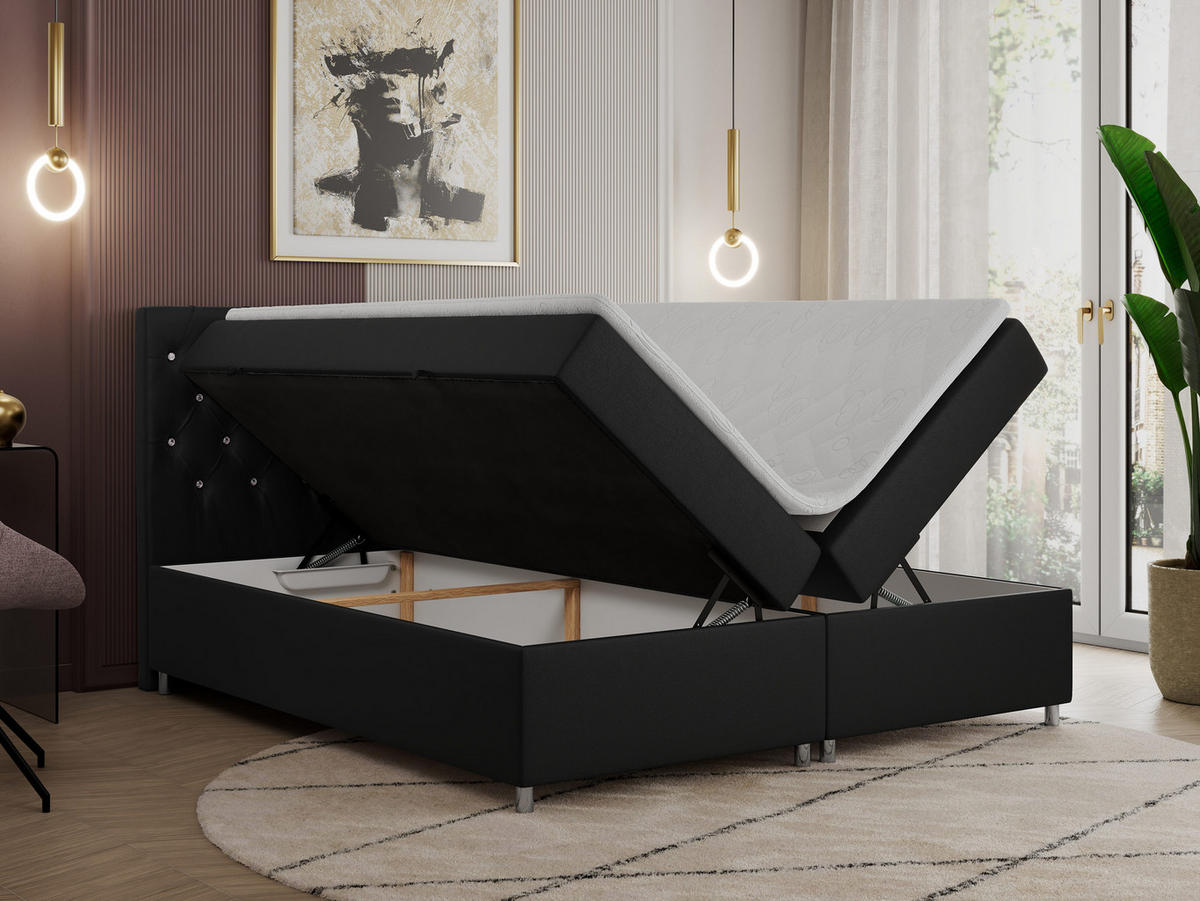 BOXBETT ROMA 120/200 - Schwarz Kunstleder - H4 - Schwarz, Holz/Textil (120/200cm)