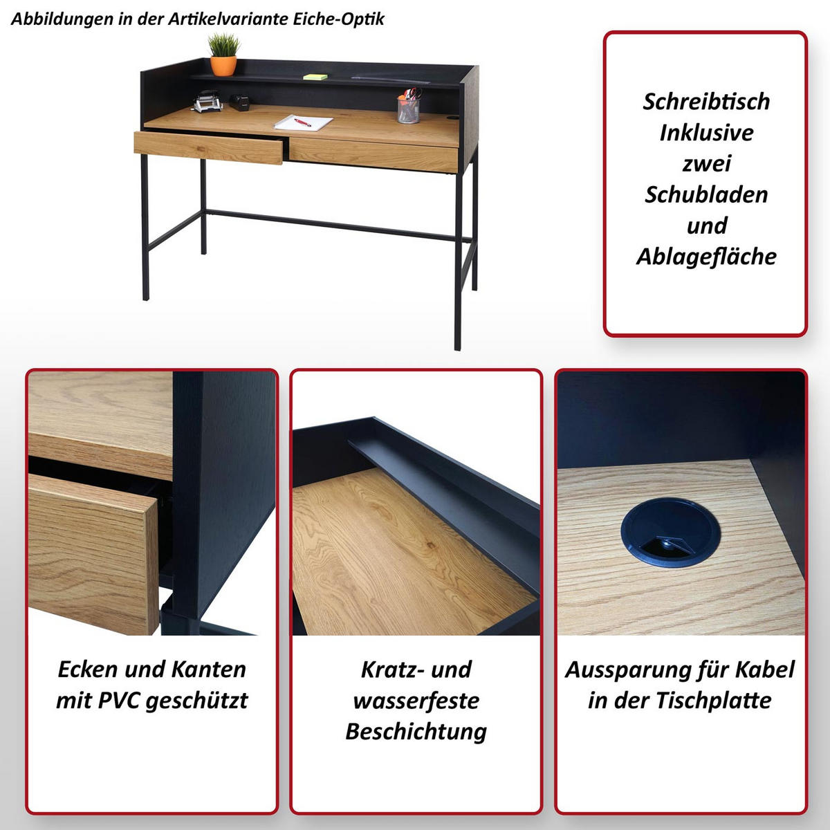 SCHREIBTISCH Schwarz, Braun - Schwarz/Braun, Holz (50/120/99cm) - MCW
