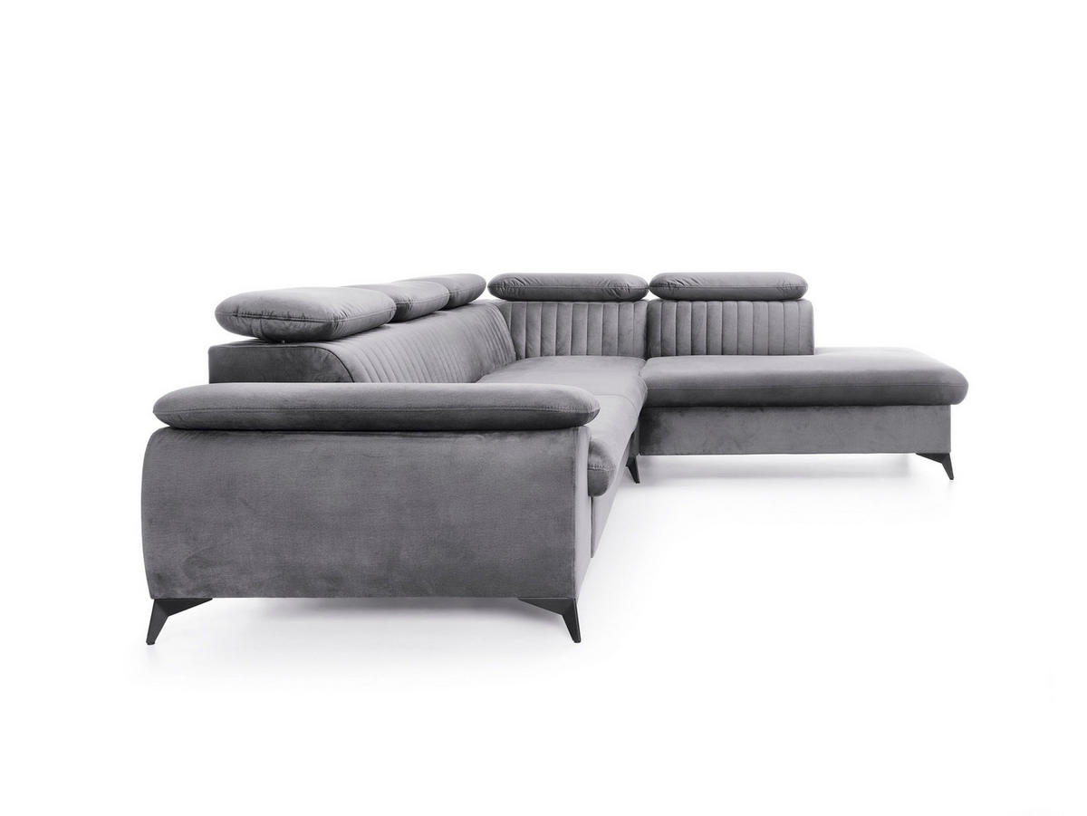 ECKSOFA FIORE Grau Velours-Stoff mit Schlaffunktion - Grau, Holz (275/221cm) - MASSENO