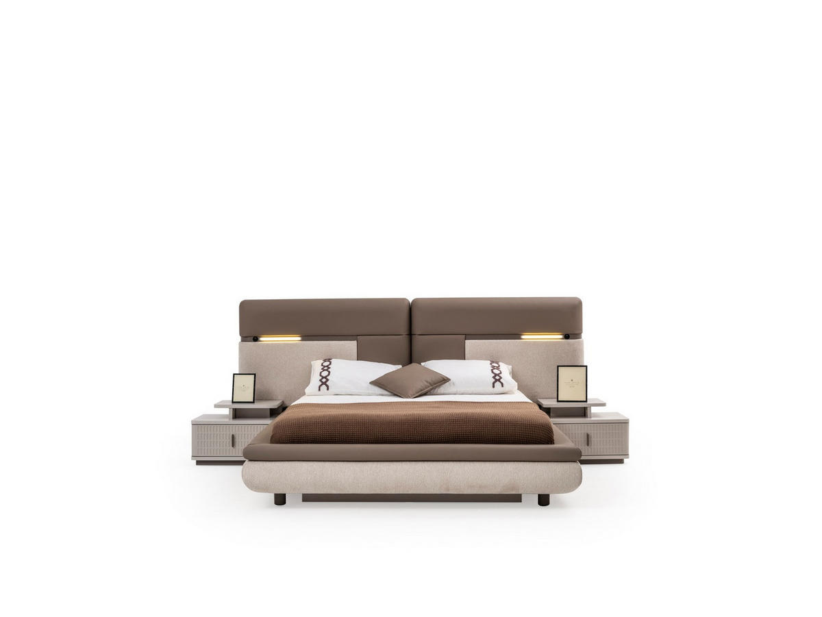 BETTANLAGE ROENESANS Schlafzimmer-Set, 5-teilig, Creme, Bett mit Kopfteil, 2 Nachttische, Kleiderschrank und Kommode - Creme, Holzwerkstoff (160/200cm)