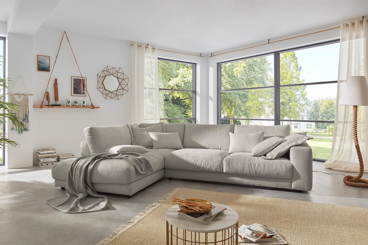 ECKSOFA MADELINE Granit Cord - Greige/Schwarz, Kunststoff/Textil (325/224cm) - KAWOLA