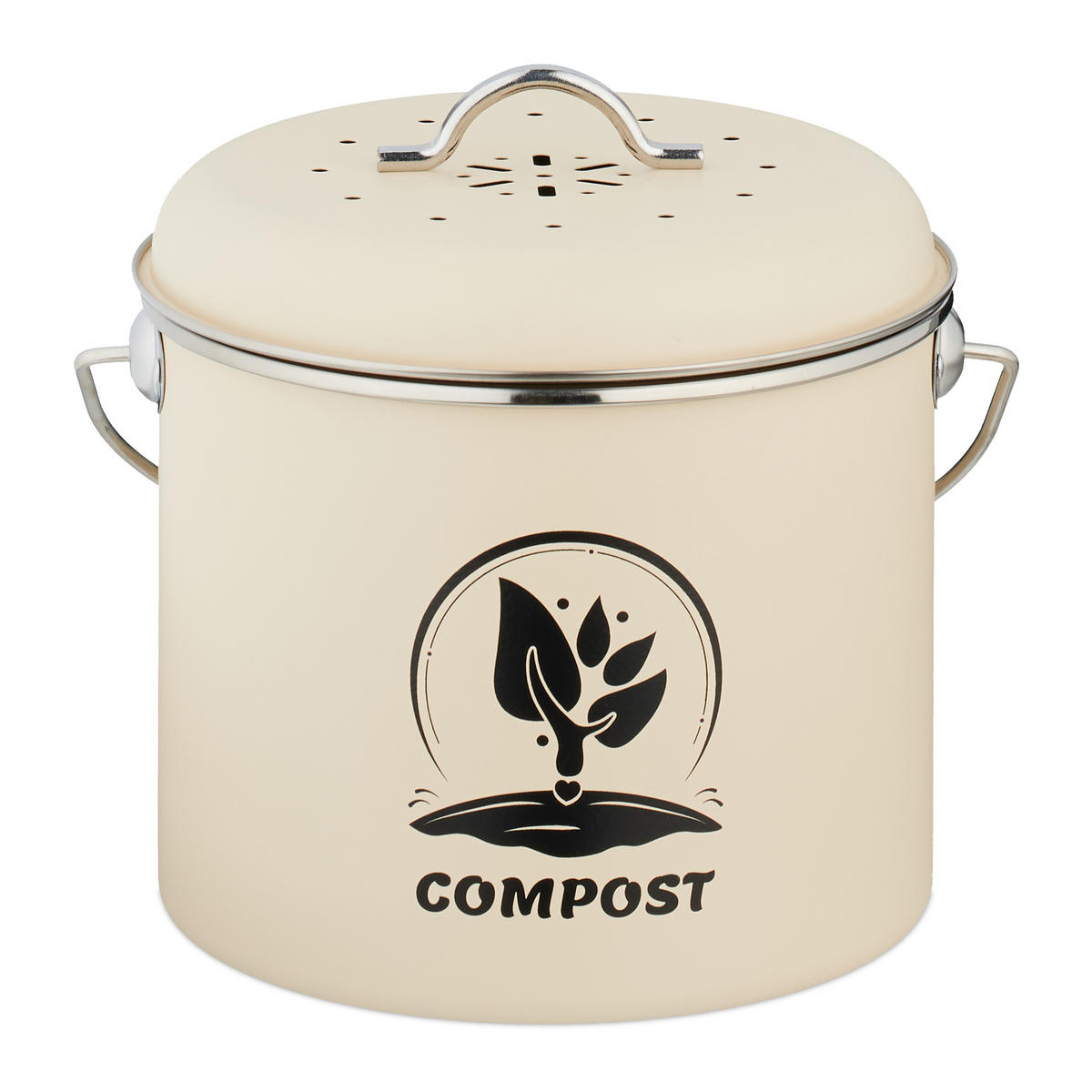 KÜCHEN-KOMPOSTEIMER - Creme, Naturmaterialen/Textil (22/20/19cm) - Relaxdays