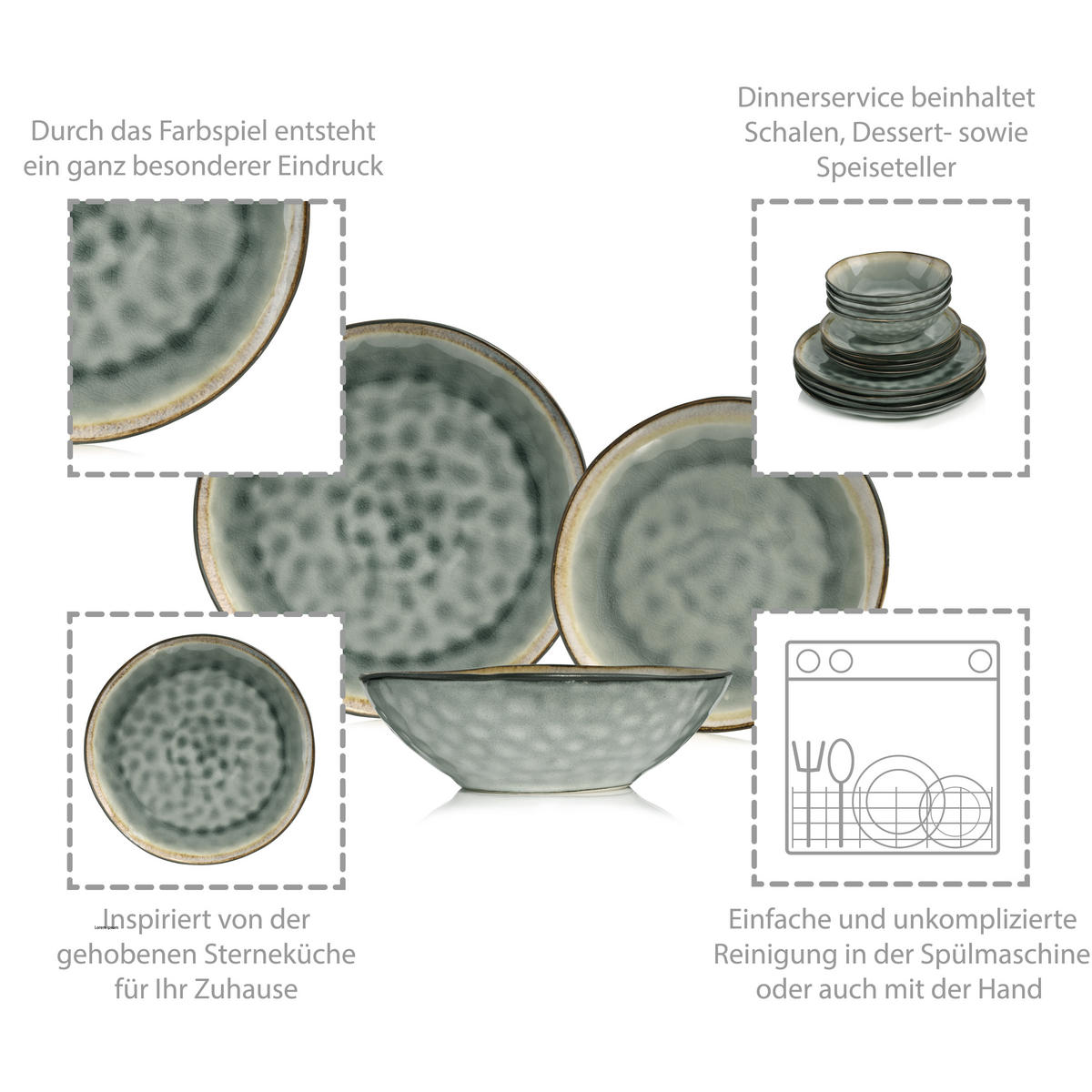 TAFELSERVICE CAPRI GRAU - 12 teilig aus Steingut - Grau, Keramik (35.4/33/36.29cm) - Sänger