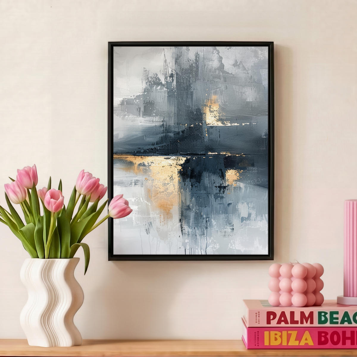 LEINWAND Bilder mit Rahmen - Kunst - Grau - Gold - Abstrakt - 30x40 - Dunkelgrau, Textil (30/40cm) - MuchoWow