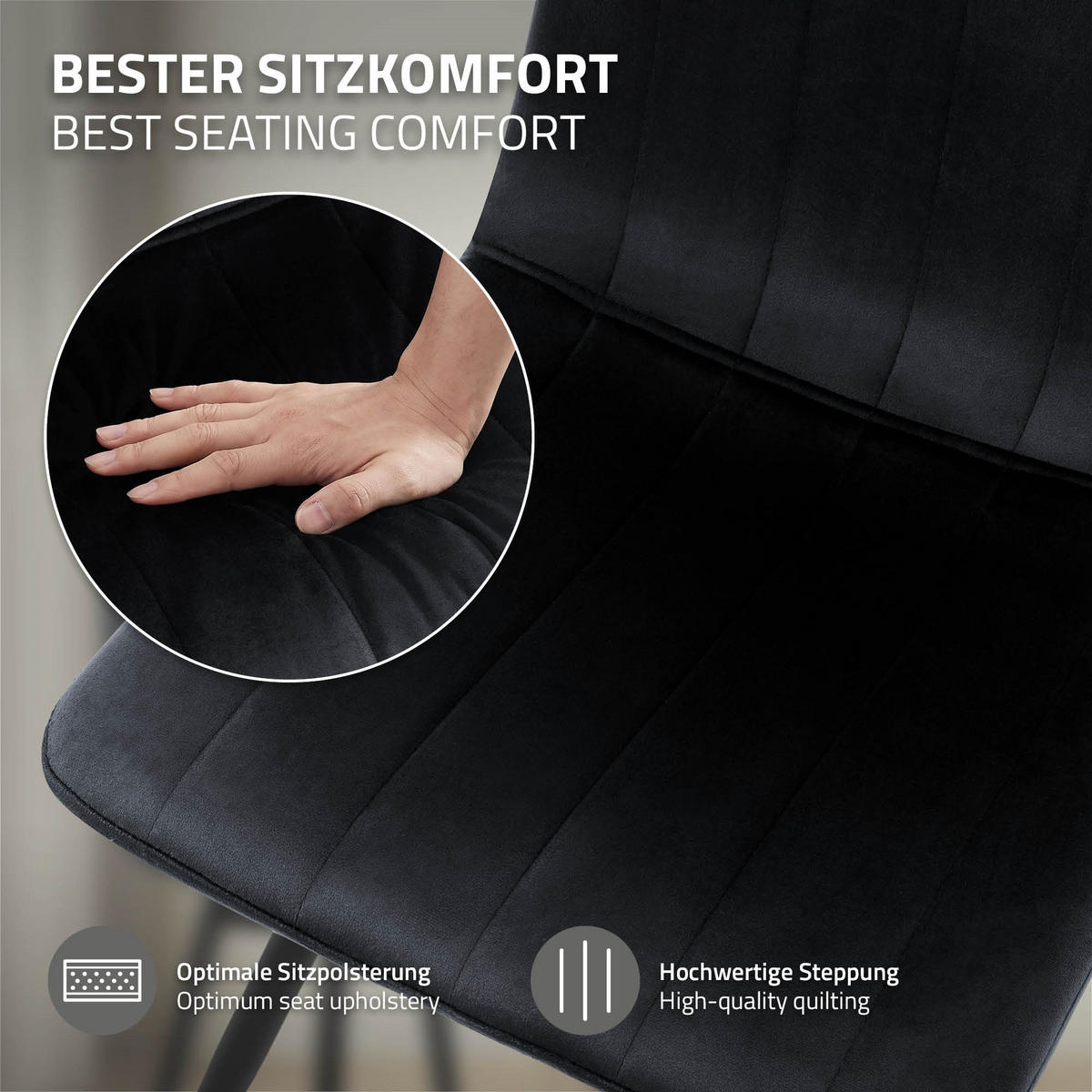 ESSZIMMERSTÜHLE 2er Set drehbar Küchenstühle gepolstert aus Samt Schwarz - Schwarz, Textil/Metall (43/81/52cm) - ML-DESIGN