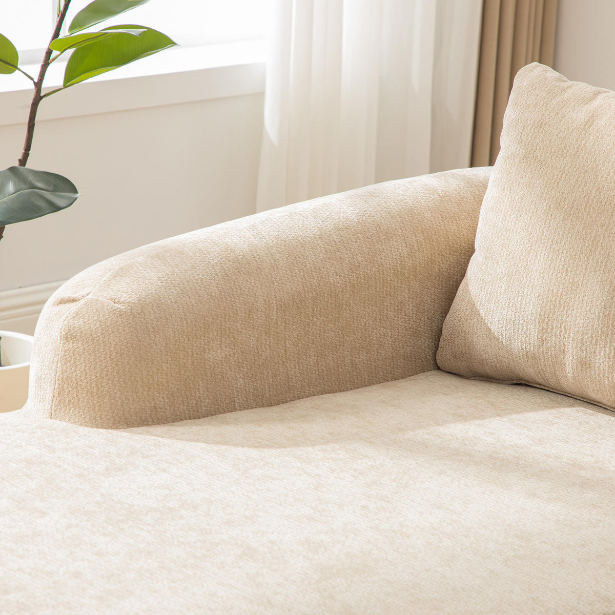 ECKSOFA Chenille Hellkhaki mit Kissen - Hellbraun, Textil (270/172cm) - WISHDOR