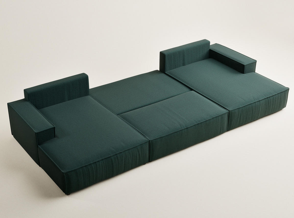 WOHNLANDSCHAFT Kyoto Grün Webstoff - Schwarz/Grün, Holz/Holzwerkstoff (398/70/148cm) - Maison de Reve