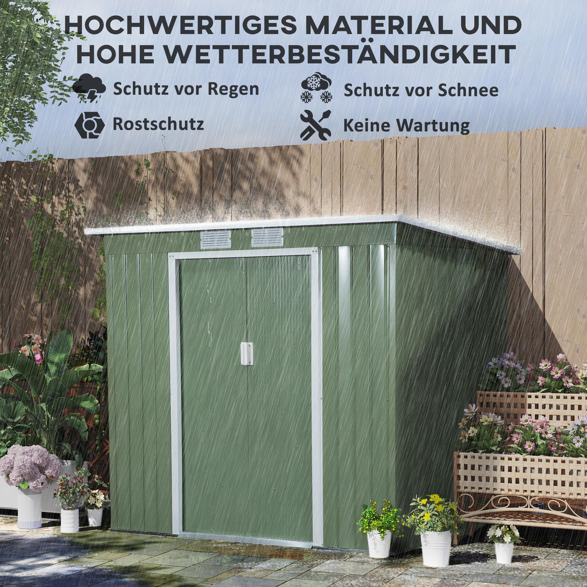 GERÄTEHAUS 2,42 m², aus Verzinkter Stahl, wetterfest, für Garten, Grün - Grün, Metall (130/173/213cm) - Outsunny