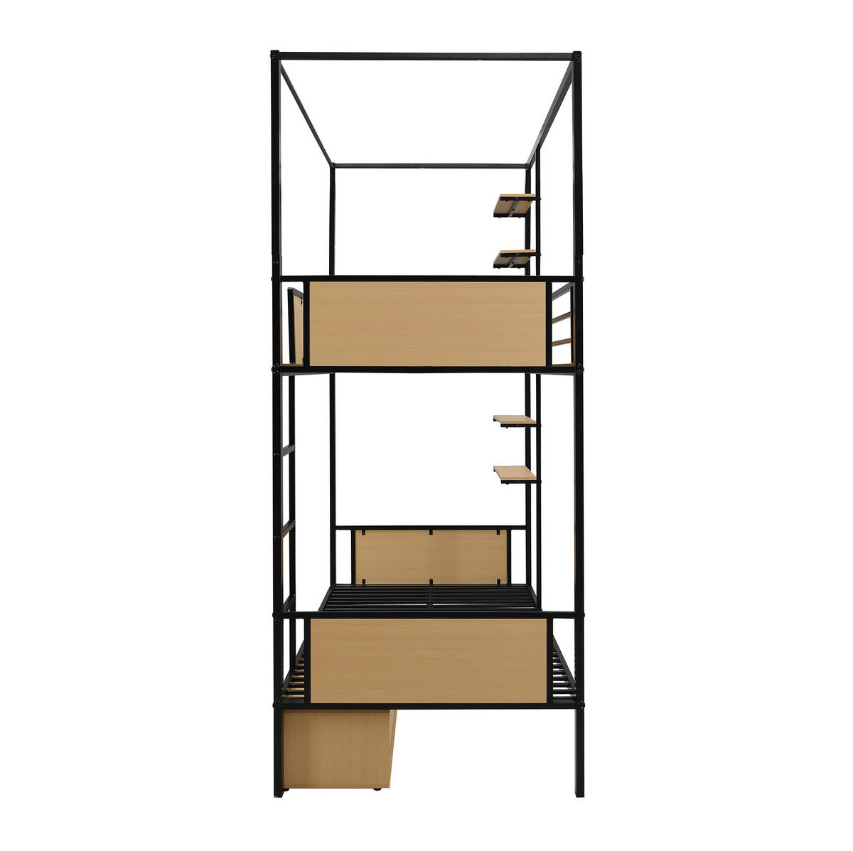 ETAGENBETT aus Eisen und MDF 90x200 cm Schwarz/Natur mit Schubladen und Ablageflächen - Schwarz, Holzwerkstoff (90/200cm) - IVMEU