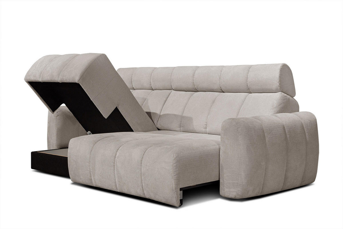 ECKSOFA KIMI 3-Sitzer, ausziehbarer Sitz, verstellbare Kopfstützen, beige - Beige/Schwarz, Holzwerkstoff/Textil (270/160cm) - Courtois Laville