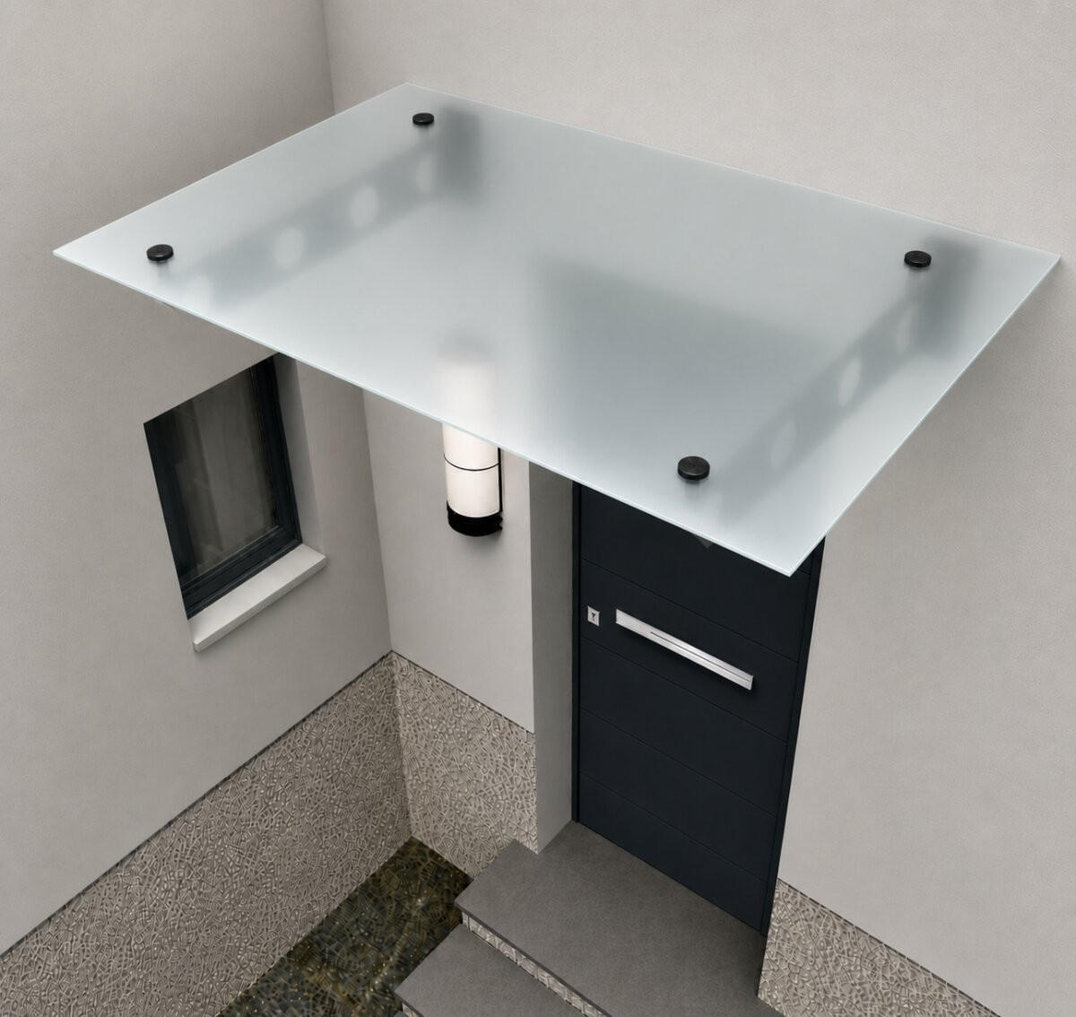 GLASVORDACH 120x90 cm Sicherheitsglas Edelstahl Satiniert S-Schwarz - Weiß, Glas (120/1.31/90cm) -  Glaswerk Westfalen