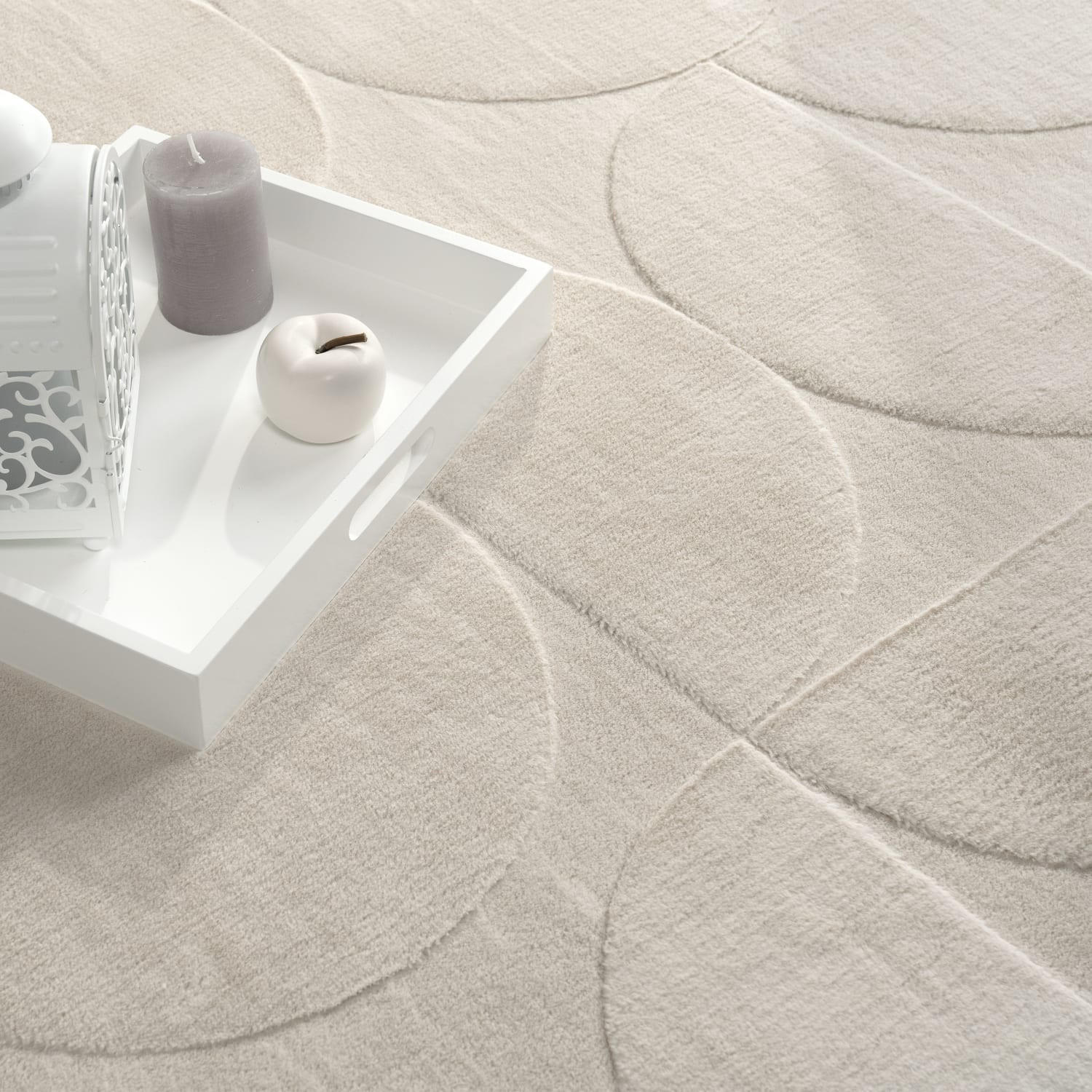 TEPPICH Kurzflor waschbar Unifarben Struktur Wohnzimmer schmutzabweisend Creme Rechteckig 160x220 - Creme, Textil (160/220cm) - KADIMA DESIGN