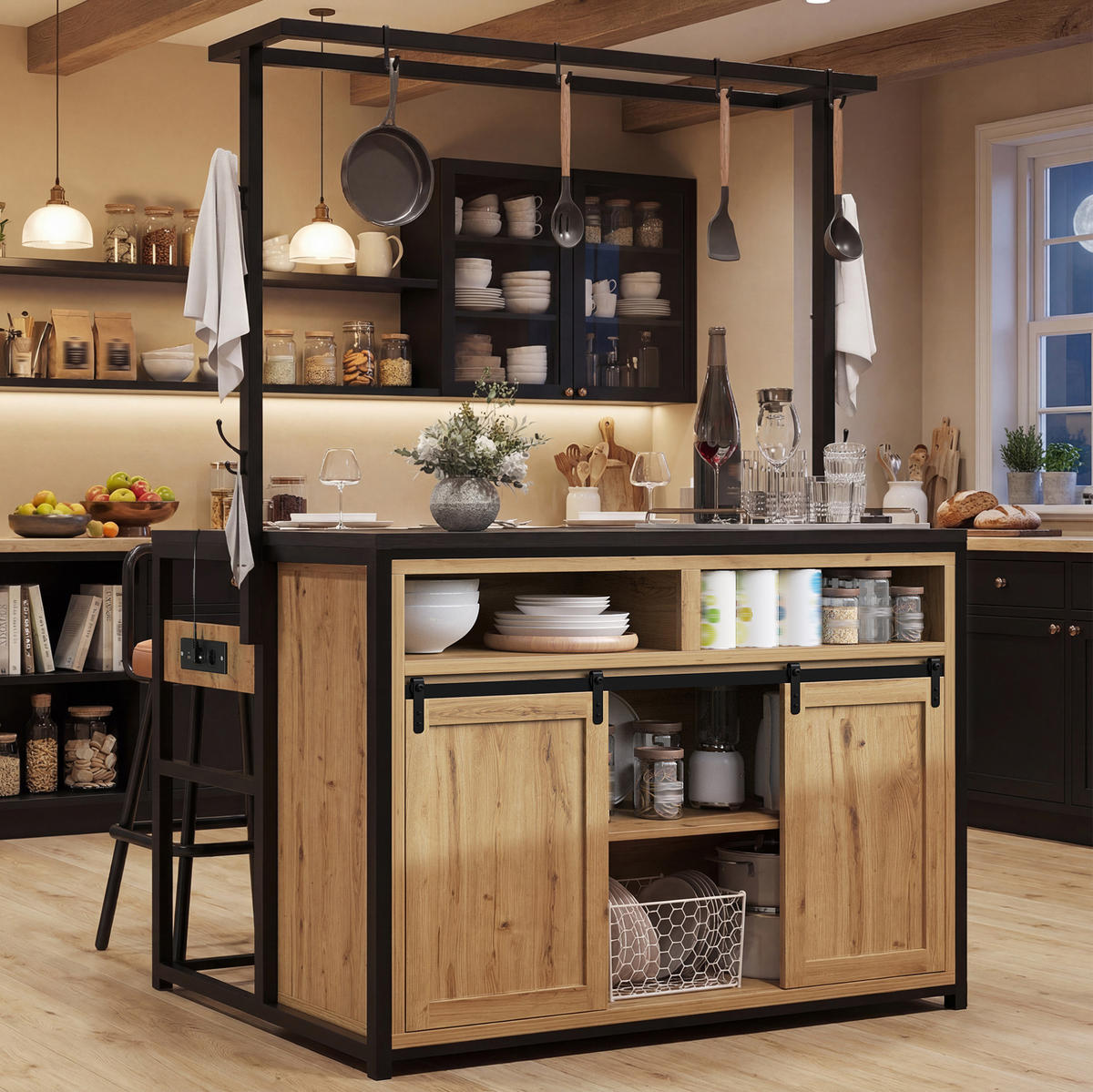 KÜCHENSCHRANK mit Arbeitsplatte 107 x 62 x 183 cm Holzoptik - Birnbaumfarben, Metall (62/183/107cm) - Beauniv
