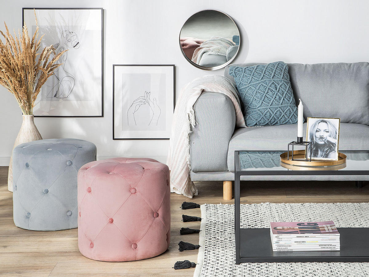 POUF Corolla 40/40/40 cm - Grau, Textil (40/40/40cm) - Beliani