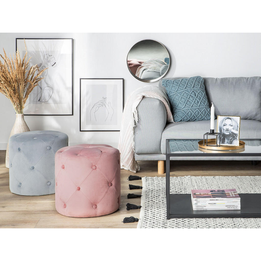 Thumbnail - Beliani Pouf, Grau, Textil, 1-Sitzer, Rund, 40x40x40 cm, Wohnzimmer, Hocker, Poufs