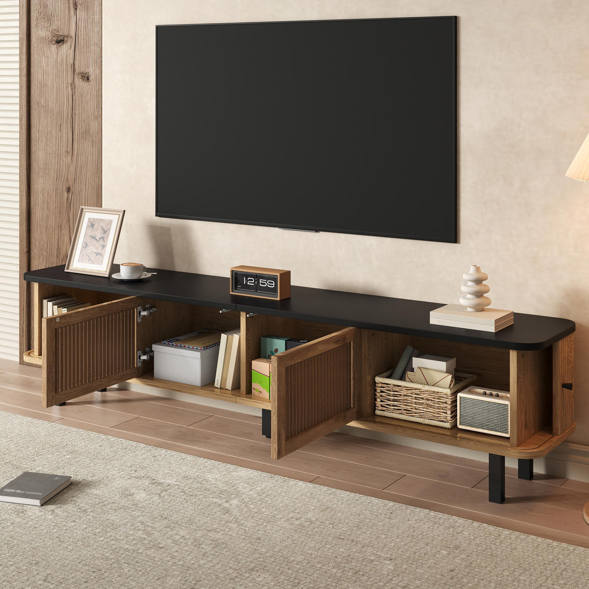 TV-SCHRANK 190/35/45 cm Eiche mit 2 Schiebetüren und Gittertüren - Eichefarben, Holzwerkstoff/Metall (190/45/35cm) - Oxeza