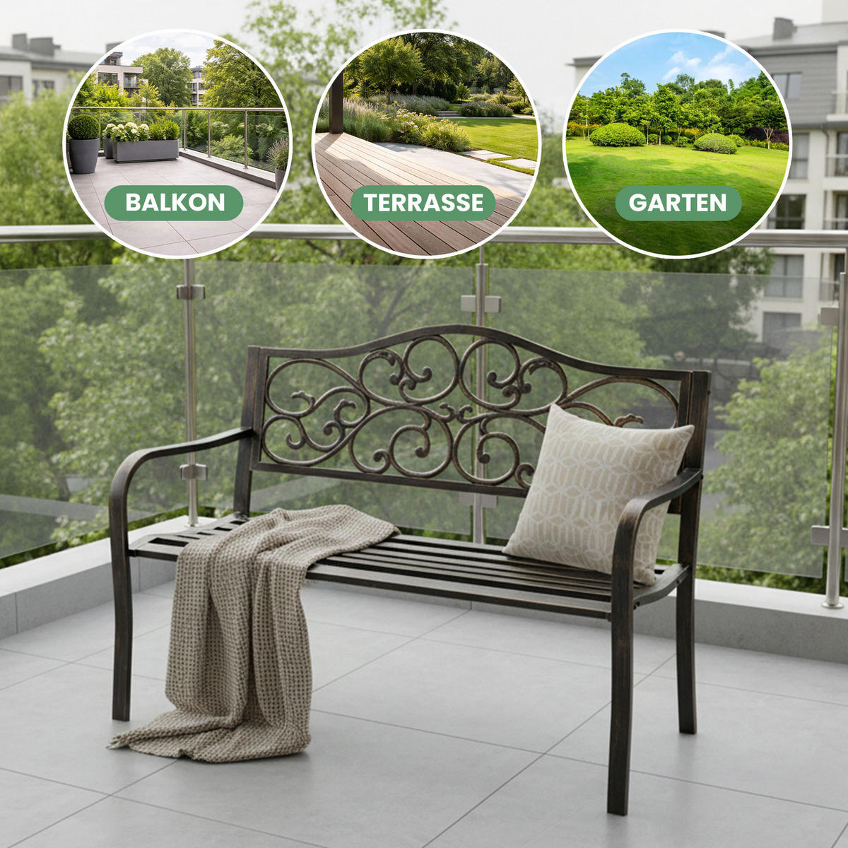 GARTENBANK IRGA Braun 127 x 89 x 62 cm - Braun, Metall (127/89/62cm) - Akord