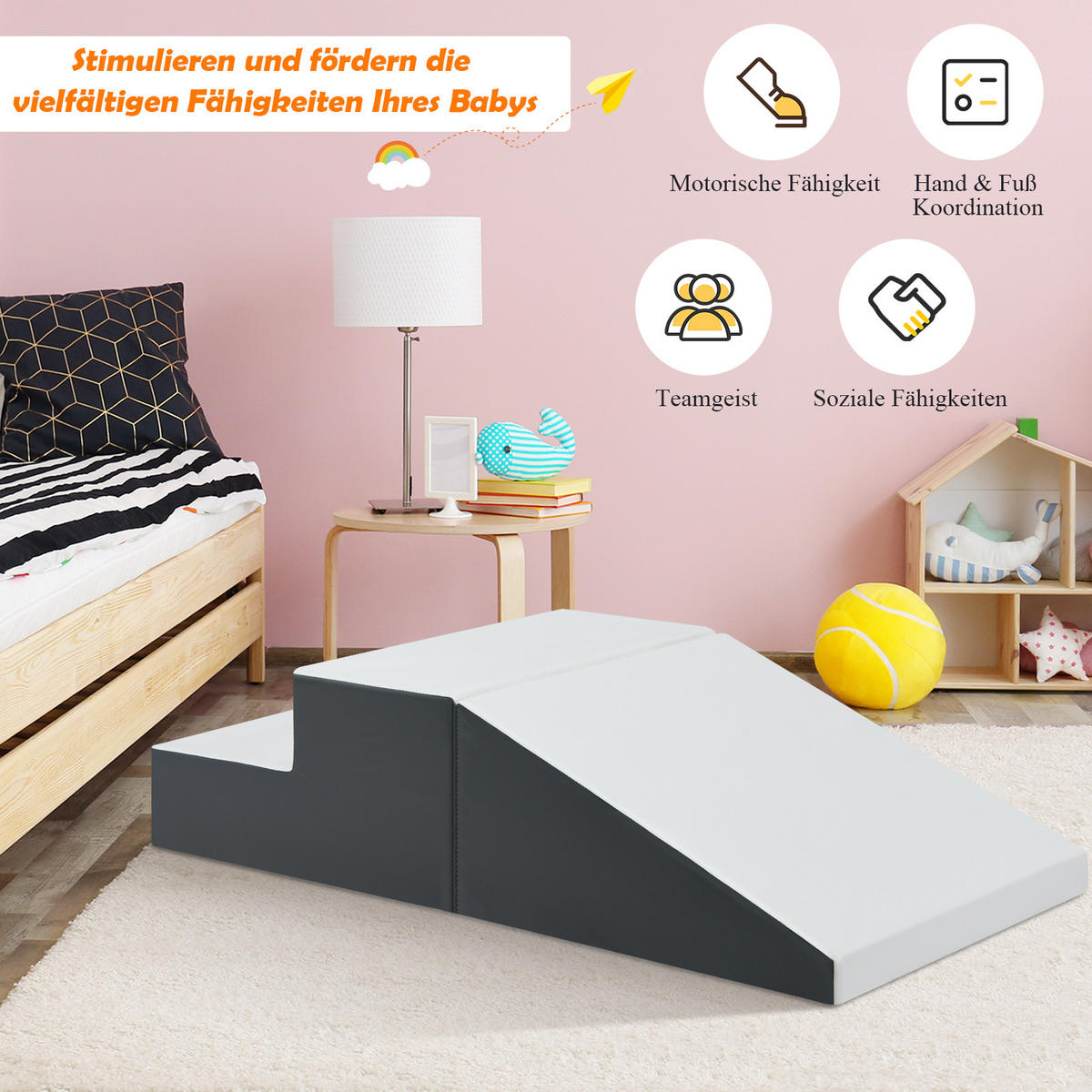 SOFTBAUSTEINE Weiß (2er-Set) - Weiß, Leder (50/26/50cm) - COSTWAY