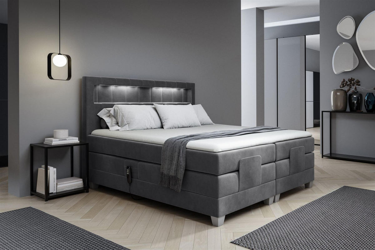 BOXSPRINGBETT Elektrisch Davide - Dunkelgrau, Holzwerkstoff/Textil (180/200cm) - Fun Möbel