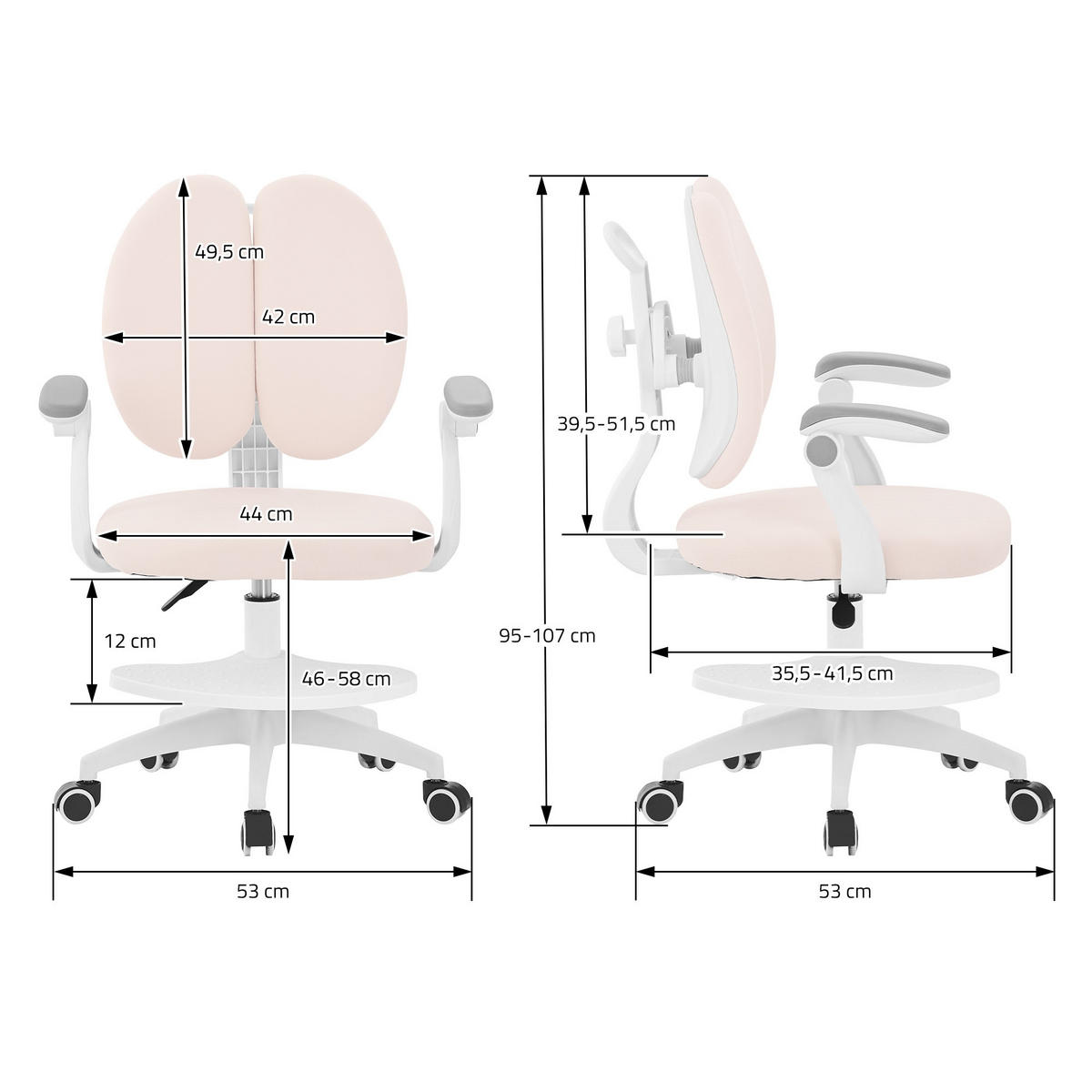 DĚTSKÁ ŽIDLE K PSACÍMU STOLU, béžová, 95–107 cm, z polyesteru - bílá/béžová, textil/plast (53/107/53cm) - ML-DESIGN