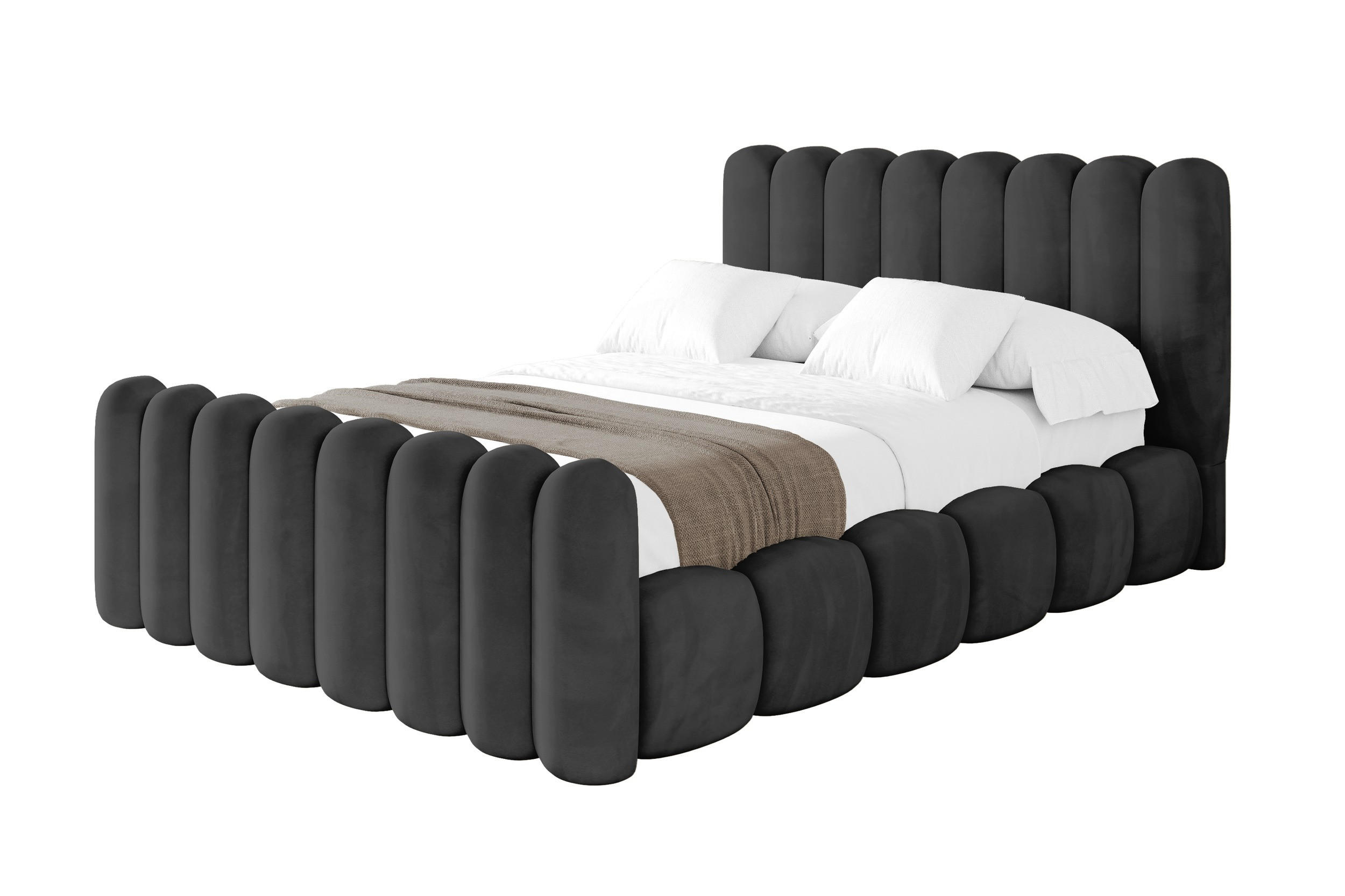 POLSTERBETT mit Bettkasten, Fußteil und Lattenrost, Bett mit Matratze H3/H4 - SENA-Z 140x200 Schwarz - Schwarz, Holzwerkstoff/Textil (140/200cm) - ALTDECOR