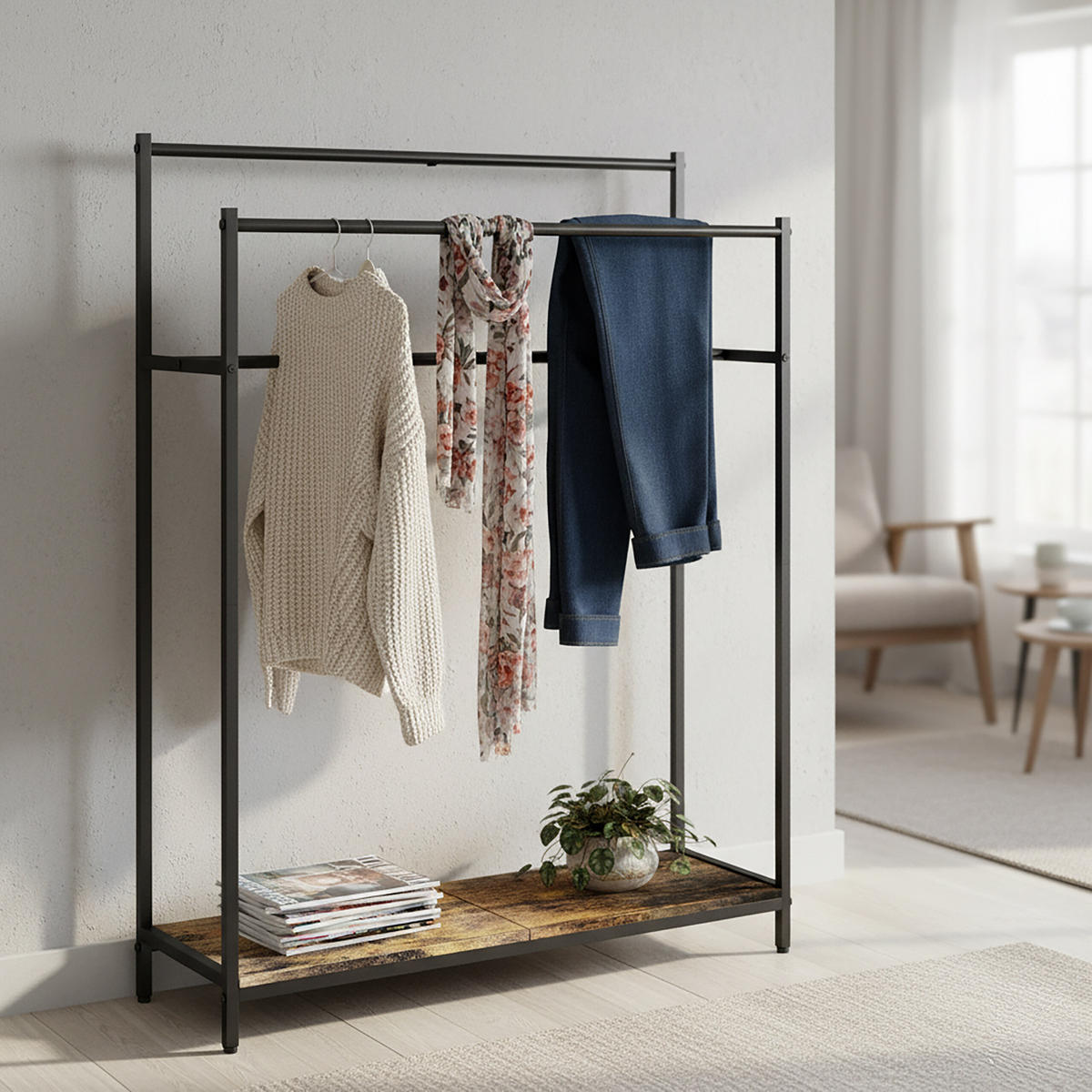 HANDTUCHSTÄNDER - Schwarz, Holzwerkstoff/Textil (82/100/29cm) - Relaxdays