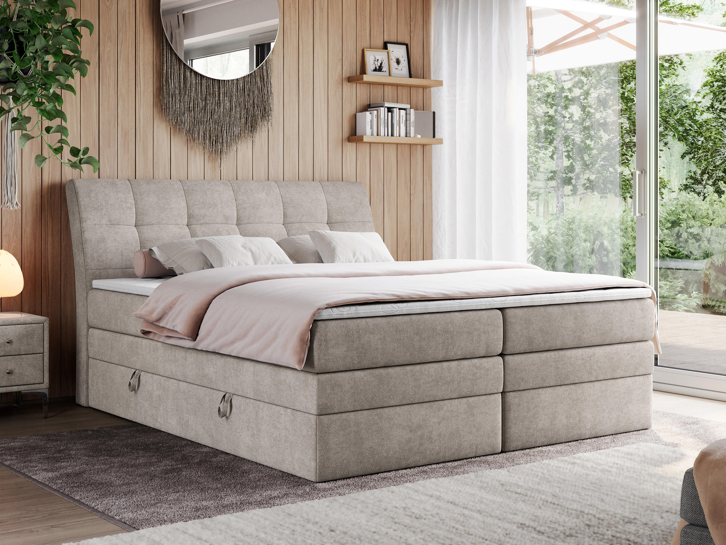 BOXSPRINGBETT GOLD-10 KING 140/200 Beige Struktur - H4 - Beige, Holz/Textil (140/200cm) - MKS